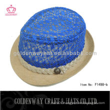 ladies blue lace fedora hat
